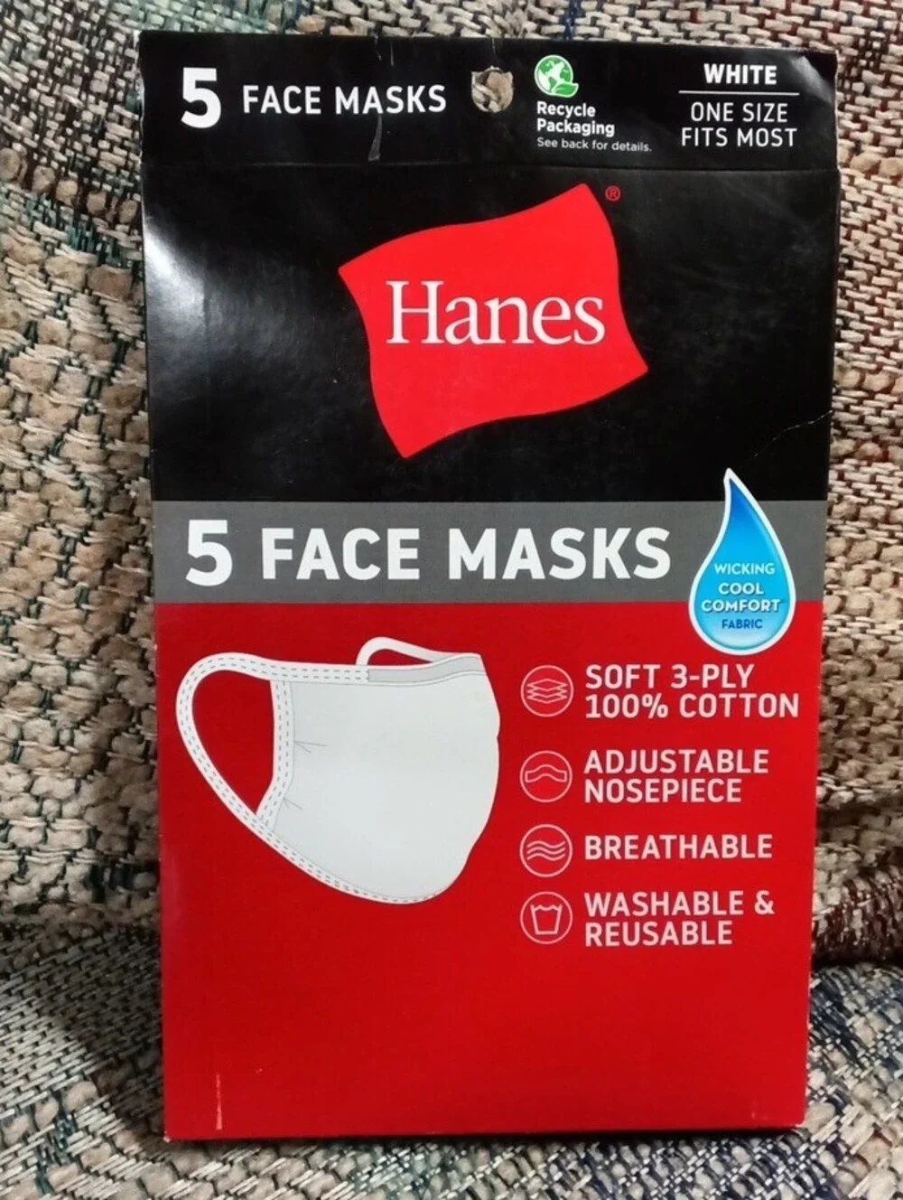 Hanes White 5 Face Mask Multi-Pack Boxes (3-Pack)